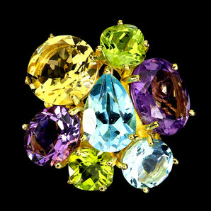 925 Sterling Silver Ring Oval Amethyst Citrine Peridot Topaz Gemstone Size 7