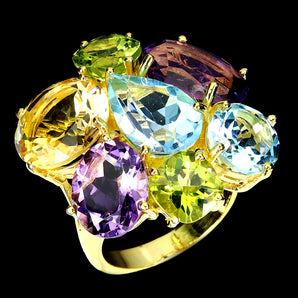 925 Sterling Silver Ring Oval Amethyst Citrine Peridot Topaz Gemstone Size 7