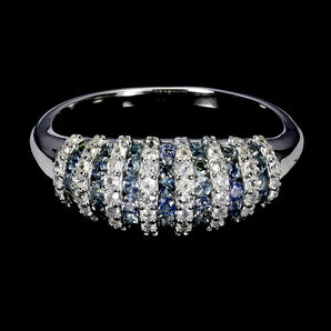 925 Sterling Silver Ring Round Blue Sapphire White Topaz Gemstone Jewelry Size 8