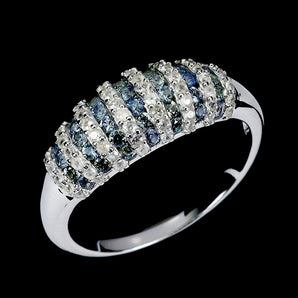 925 Sterling Silver Ring Round Blue Sapphire White Topaz Gemstone Jewelry Size 8
