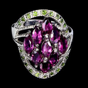 925 Sterling Silver Ring Marquise Rhodolite Chrome Diopside Gemstone Jewelry 8