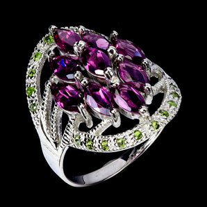 925 Sterling Silver Ring Marquise Rhodolite Chrome Diopside Gemstone Jewelry 8