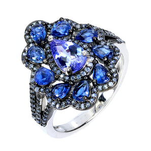 925 Sterling Silver Ring Pear Tanzanite 8x5mm Sapphire Gemstone Jewelry Size 7.5