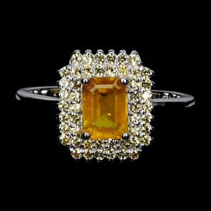 925 Sterling Silver Ring Octagon Yellow Sapphire 7x5mm Gemstone Jewelry Size 8.5