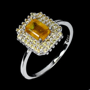 925 Sterling Silver Ring Octagon Yellow Sapphire 7x5mm Gemstone Jewelry Size 8.5