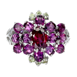 925 Sterling Silver Ring Oval Rhodolite Garnet Peridot Gemstone Jewelry Size 8