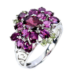 925 Sterling Silver Ring Oval Rhodolite Garnet Peridot Gemstone Jewelry Size 8