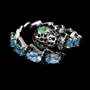 925 Sterling Silver Ring Oval Apatite 5x3mm Spinel Gemstone Cobra Jewelry Size 8.5