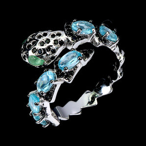 925 Sterling Silver Ring Oval Apatite 5x3mm Spinel Gemstone Cobra Jewelry Size 8.5