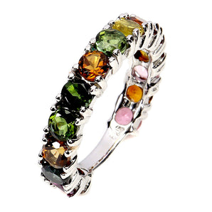 925 Sterling Silver Ring Round Tourmaline 4mm Natural Gemstone Jewelry Size 9