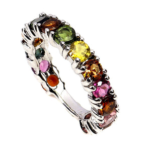 925 Sterling Silver Ring Round Tourmaline 4mm Natural Gemstone Jewelry Size 9