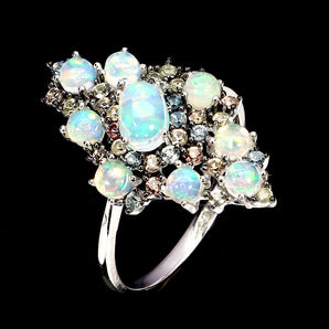 925 Sterling Silver Ring Oval Fire Opal 6x4mm Sapphire Gemstone Jewelry Size 7