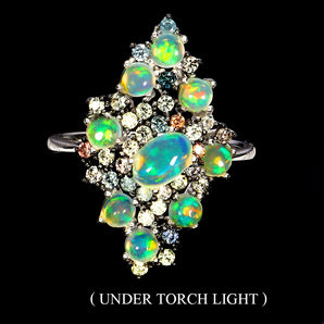 925 Sterling Silver Ring Oval Fire Opal 6x4mm Sapphire Gemstone Jewelry Size 7