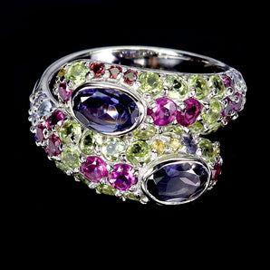 925 Sterling Silver Ring Oval Iolite Peridot Sapphire Tanzanite Gemstone Sz 8.5