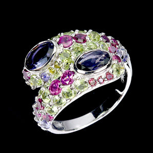 925 Sterling Silver Ring Oval Iolite Peridot Sapphire Tanzanite Gemstone Sz 8.5