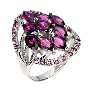 925 Sterling Silver Ring Marquise Rhodolite Garnet 6x3mm Gemstone Jewelry Sz 8.5