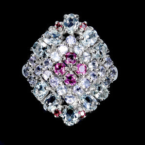 925 Sterling Silver Ring Oval Aquamarine 4x3mm Garnet Tanzanite Jewelry Size 8.5