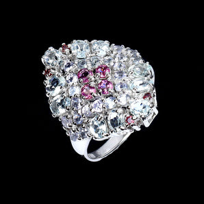 925 Sterling Silver Ring Oval Aquamarine 4x3mm Garnet Tanzanite Jewelry Size 8.5