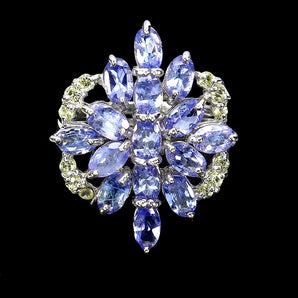 925 Sterling Silver Ring Oval Tanzanite 5x3mm Peridot Gemstone Jewelry Size 8