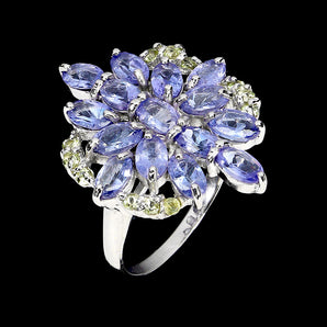 925 Sterling Silver Ring Oval Tanzanite 5x3mm Peridot Gemstone Jewelry Size 8