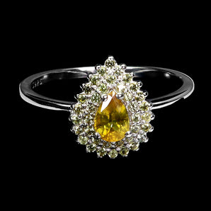 925 Sterling Silver Ring Pear Yellow Sapphire 6x4mm Gemstone Jewelry Size 7.5