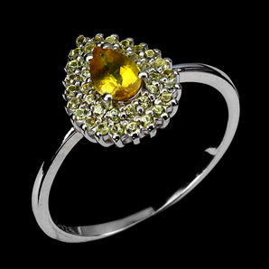 925 Sterling Silver Ring Pear Yellow Sapphire 6x4mm Gemstone Jewelry Size 7.5