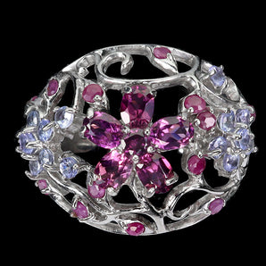 925 Sterling Silver Ring Oval Rhodolite 4x3mm Ruby Tanzanite Gemstone Jewelry 9