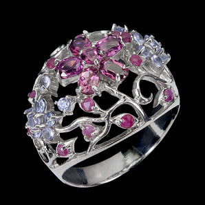 925 Sterling Silver Ring Oval Rhodolite 4x3mm Ruby Tanzanite Gemstone Jewelry 9