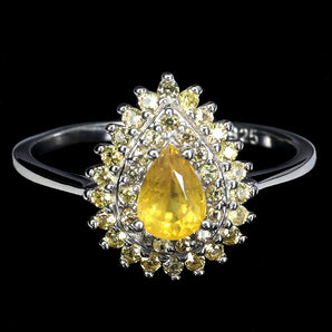 925 Sterling Silver Ring Pear Sapphire 6x4mm Sapphire Diamond Cut Jewelry Sz 6.5