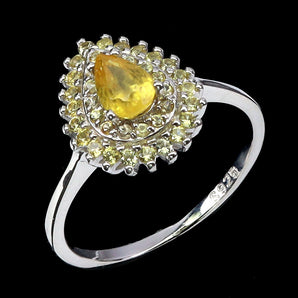 925 Sterling Silver Ring Pear Sapphire 6x4mm Sapphire Diamond Cut Jewelry Sz 6.5