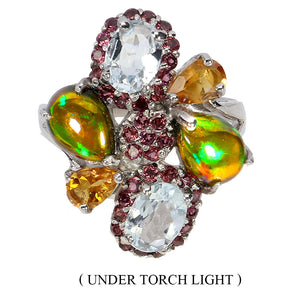 925 Sterling Silver Ring Pear Black Opal Citrine Sapphire Gemstone Jewelry Sz 8