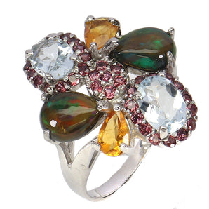 925 Sterling Silver Ring Pear Black Opal Citrine Sapphire Gemstone Jewelry Sz 8