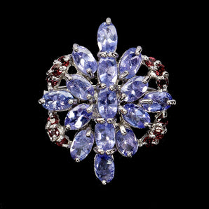 925 Sterling Silver Ring Oval Tanzanite 5x3mm Rhodolite Gemstone Jewelry Size 8