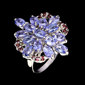 925 Sterling Silver Ring Oval Tanzanite 5x3mm Rhodolite Gemstone Jewelry Size 8
