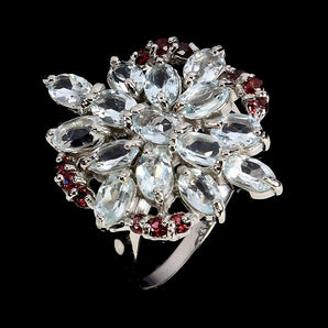 925 Sterling Silver Ring Oval Aquamarine 5x3mm Rhodolite Gemstone Jewelry Size 8