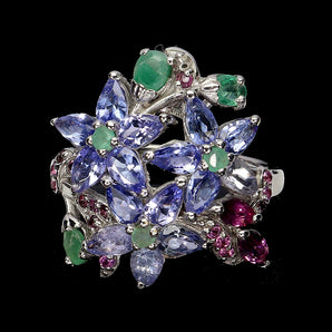 925 Sterling Silver Ring Pear Tanzanite 5x3mm Emerald Gemstone Jewelry Size 8.5