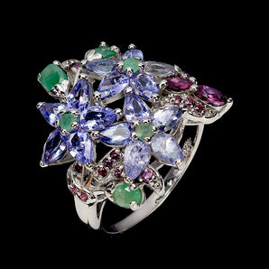 925 Sterling Silver Ring Pear Tanzanite 5x3mm Emerald Gemstone Jewelry Size 8.5