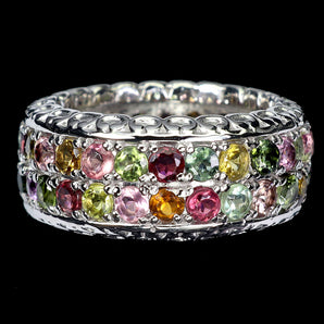925 Sterling Silver Ring Round Tourmaline 2.5mm Natural Gemstone Jewelry Sz 6.5