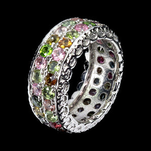925 Sterling Silver Ring Round Tourmaline 2.5mm Natural Gemstone Jewelry Sz 6.5