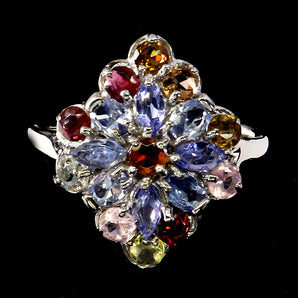 925 Sterling Silver Ring Marquise Tanzanite Tourmaline Gemstone Jewelry Size 9