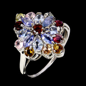 925 Sterling Silver Ring Marquise Tanzanite Tourmaline Gemstone Jewelry Size 9