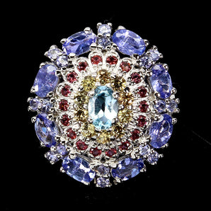 925 Sterling Silver Ring Oval Sky Blue Topaz 6x4mm Sapphire Tanzanite Jewelry 8