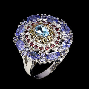 925 Sterling Silver Ring Oval Sky Blue Topaz 6x4mm Sapphire Tanzanite Jewelry 8