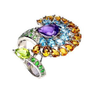 925 Sterling Silver Ring Pear Amethyst 9x7mm Citrine Peridot Gemstone Jewelry 9