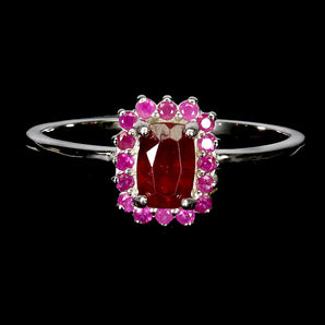 925 Sterling Silver Ring Octagon Ruby 6x4mm Ruby Diamond Cut Gemstone Size 8