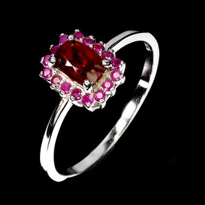 925 Sterling Silver Ring Octagon Ruby 6x4mm Ruby Diamond Cut Gemstone Size 8
