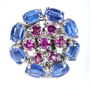 925 Sterling Silver Ring Oval Kyanite 6x4mm Rhodolite Gemstone Jewelry Size 8