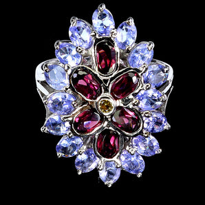 925 Sterling Silver Ring Oval Rhodolite 5x3mm Sapphire Tanzanite Gemstone Size 8