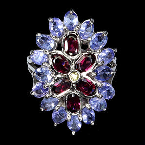 925 Sterling Silver Ring Oval Rhodolite 5x3mm Sapphire Tanzanite Gemstone Size 7