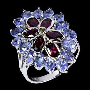 925 Sterling Silver Ring Oval Rhodolite 5x3mm Sapphire Tanzanite Gemstone Size 7